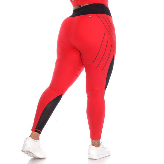 High-Waist Reflective Piping Fitness Leggings, Red / Red, alternate image number 3