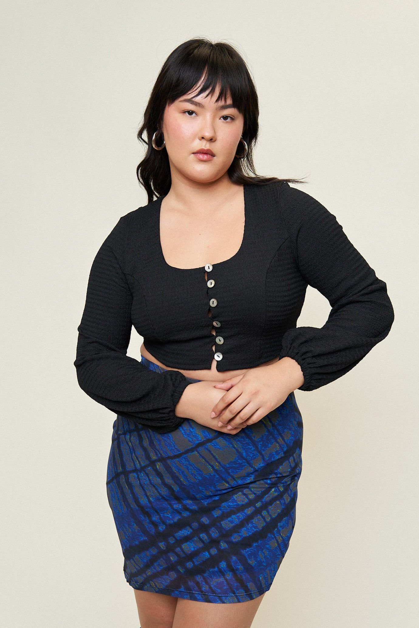 Carly Cropped Blouse, Black / Black, alternate image number 1