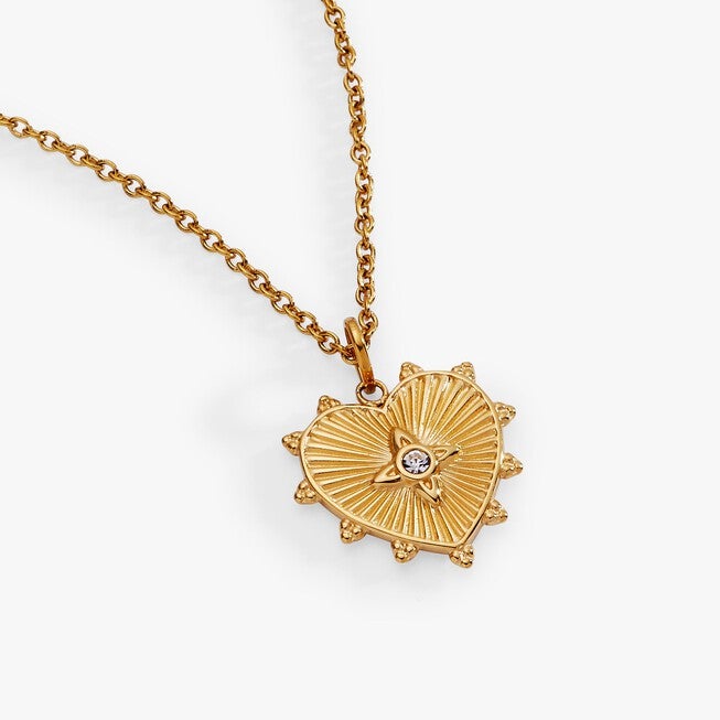 Heart Starburst Pendant Necklace, Gold / Gold, hi-res image number 0