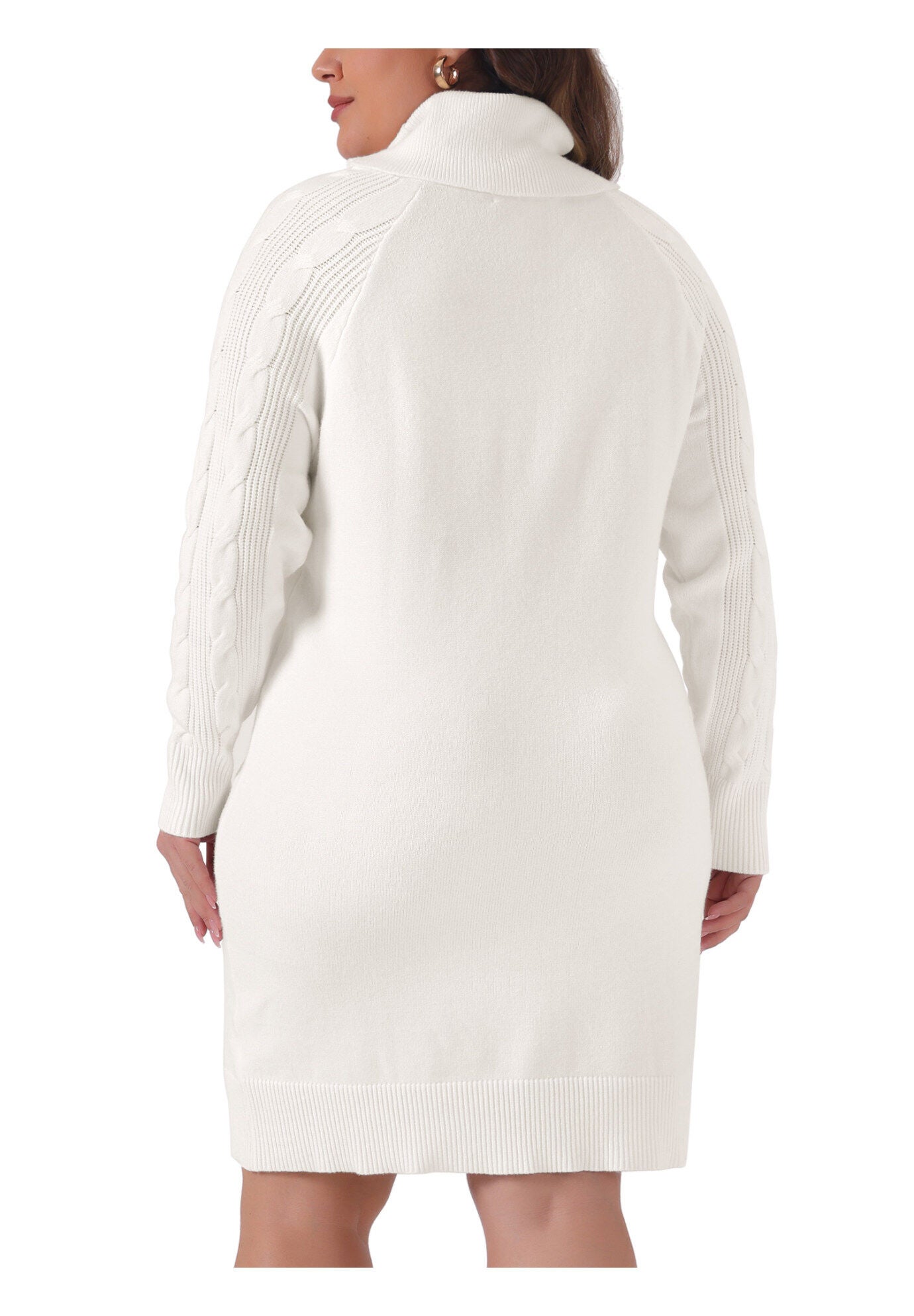 Turtleneck Pullover Long Sweater Dress, White / White, alternate image number 3