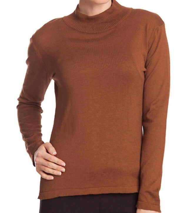 LONG SLEEVE MOCK NECK PULLOVER IN MOCHA, Mocha / Brown, hi-res image number null