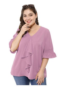 Ruffle Blouse V Neck Smocked Sleeves Top