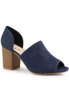 Denim Peep Toe Chunky Heels Wide Heel Mules
