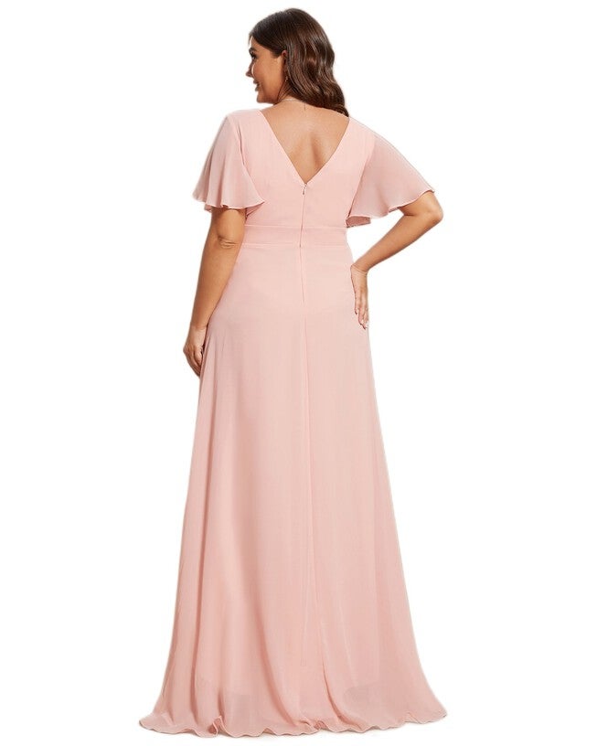 Charming Chiffon Bridesmaid Dress with Lotus Leaf Hemline, Pink / Pink, alternate image number 1