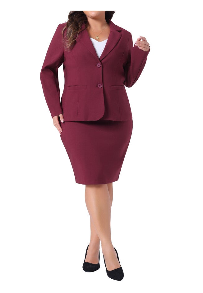 BLAZER AND SKIRT SUIT SET 2 PIECE OUTFIT, Burgundy / Red, alternate image number 1