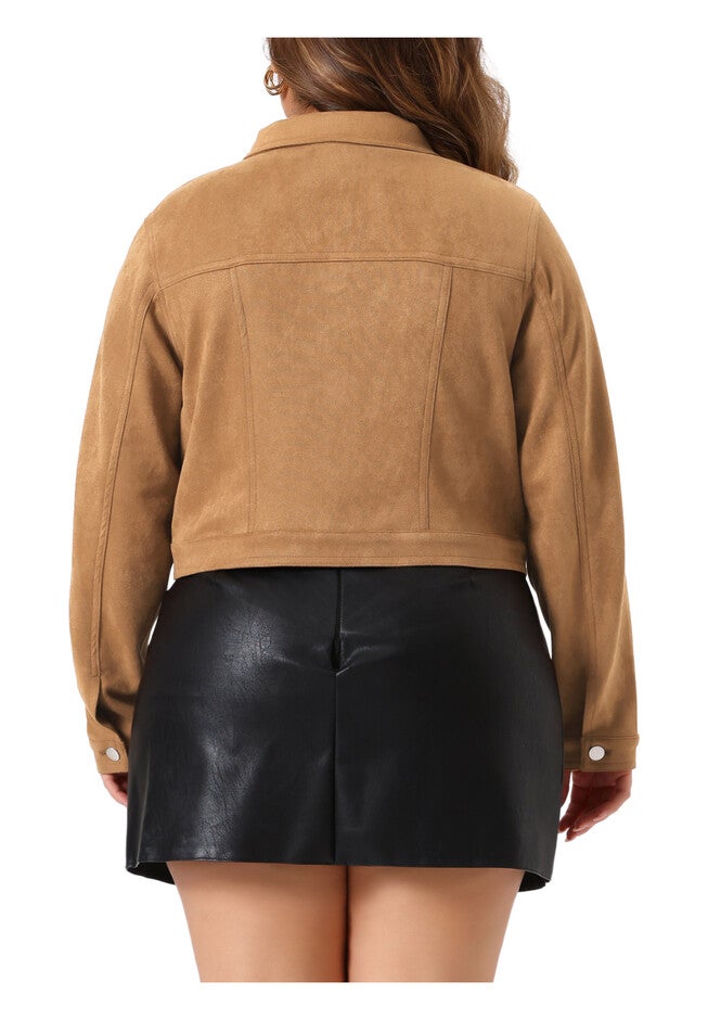 VINTAGE BIKER SHACKET CROP FAUX SUEDE LEATHER JACKET, Brown / Brown, alternate image number 3