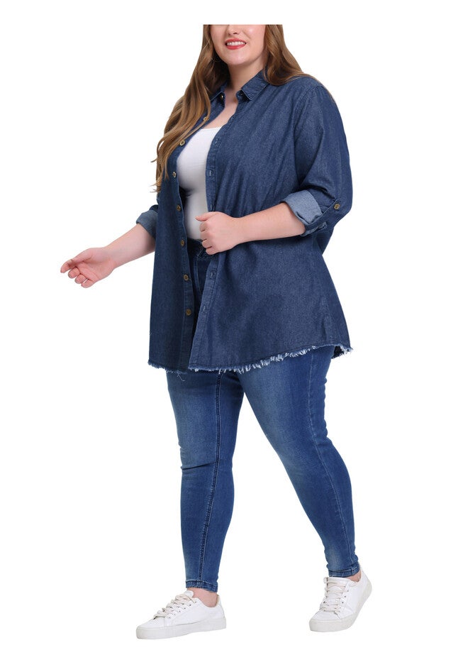 CHAMBRAY TOP BUTTON DOWN DENIM SHIRT, Dark Blue / New Wine, alternate image number 1