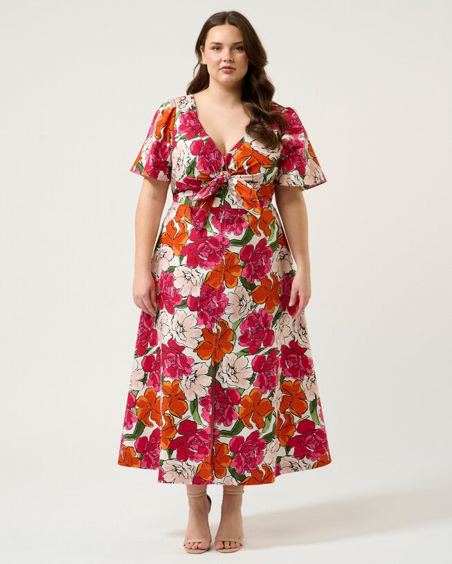 Nadja Midi Dress, Orange Print / Orange, hi-res image number null