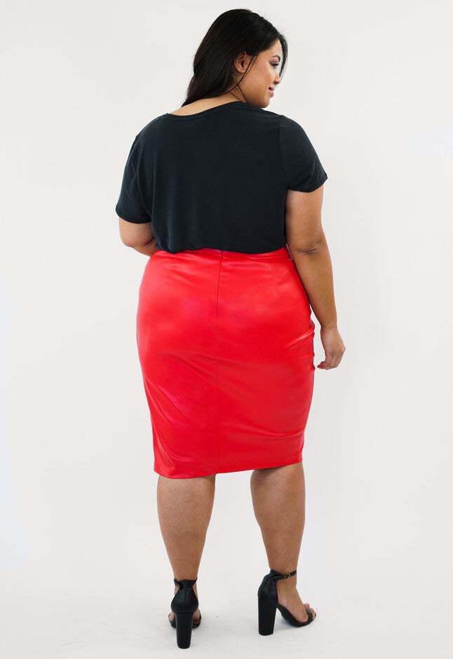 Red Pleather Pleated Skirt, , alternate image number null