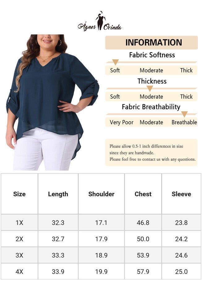 Long Sleeve Notch V Neck High Low Hem Layer Tunic Top, Navy Blue / Navy, alternate image number 4