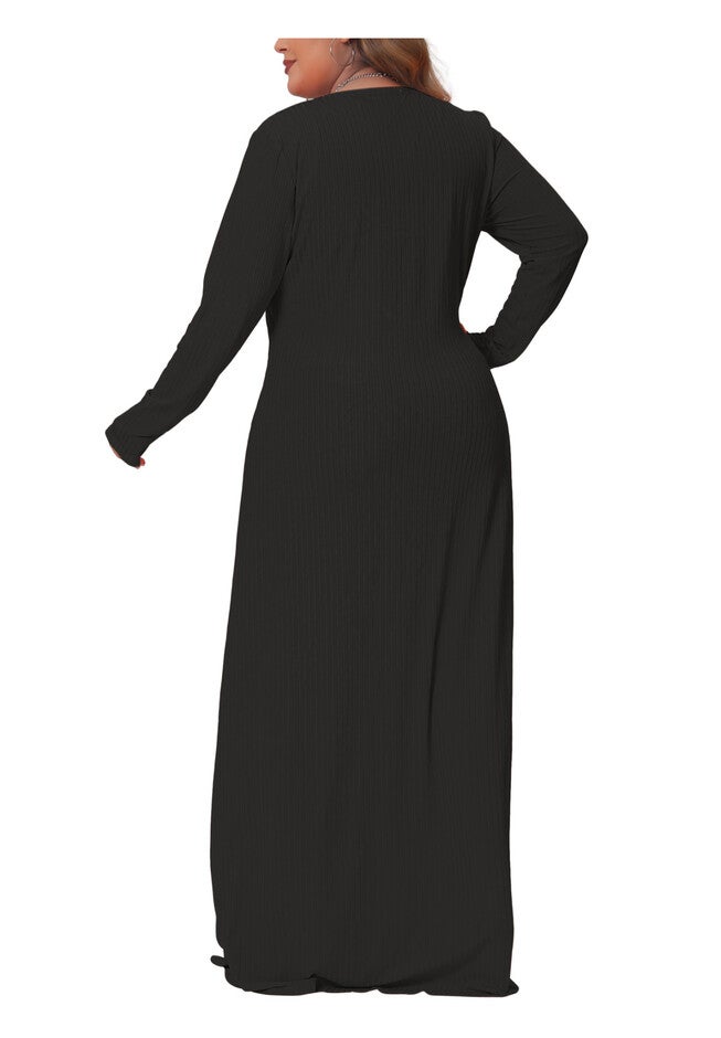 Side Split Long Sleeve Cardigan Cover Up Dress, Black / Black, alternate image number null
