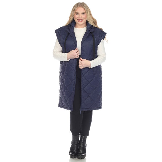 Women's Diamond Quilted Hooded Puffer Vest, Navy / Navy, hi-res image number null