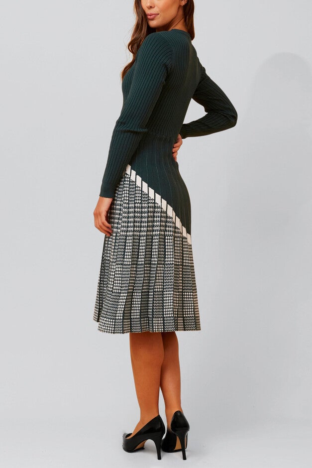 Leslie Dress Knit Prince De Galle Pleated Skirt, Green / Forest Green, alternate image number 2