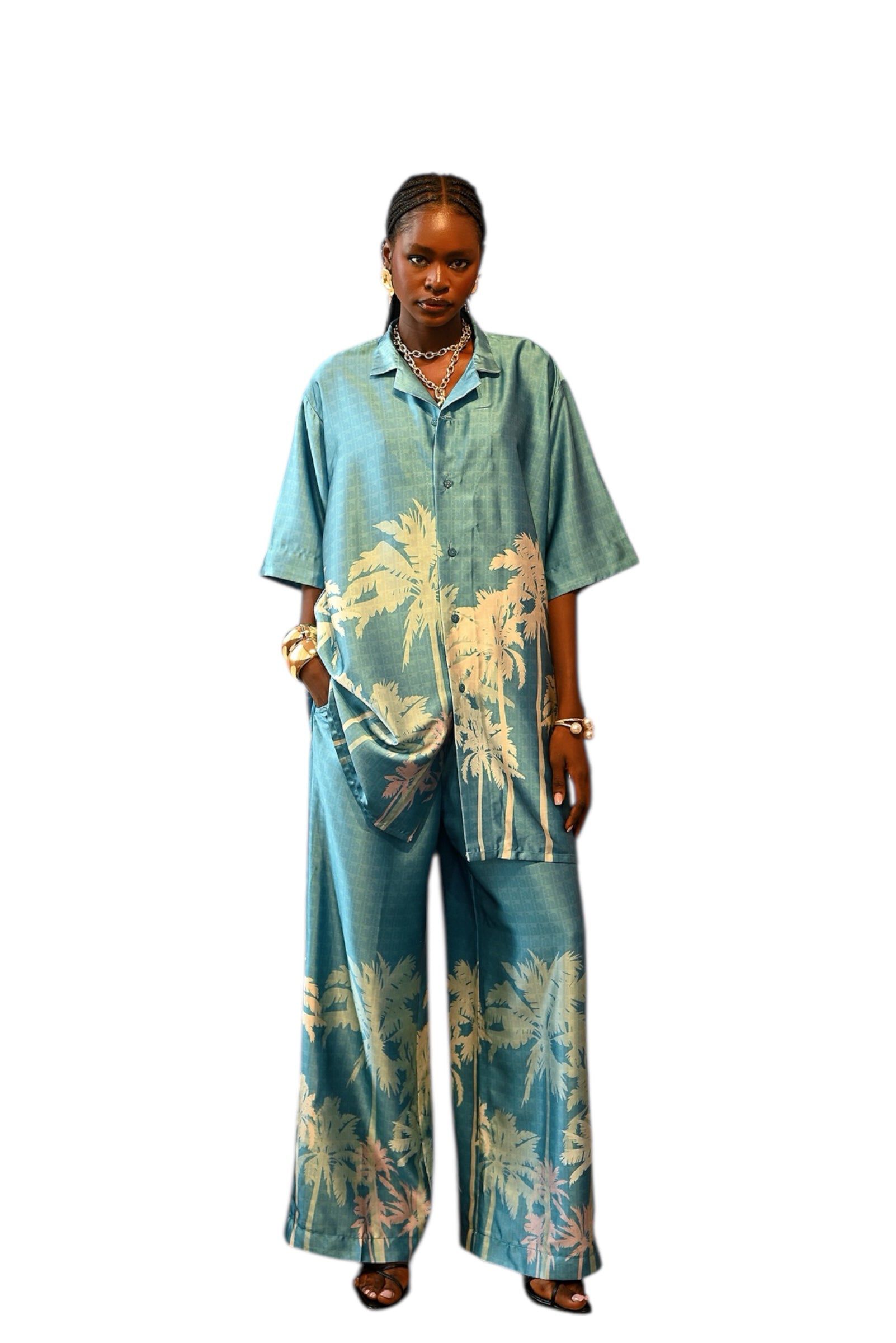 Azure Pants Set, Turquoise blue / Turquoise, alternate image number 2