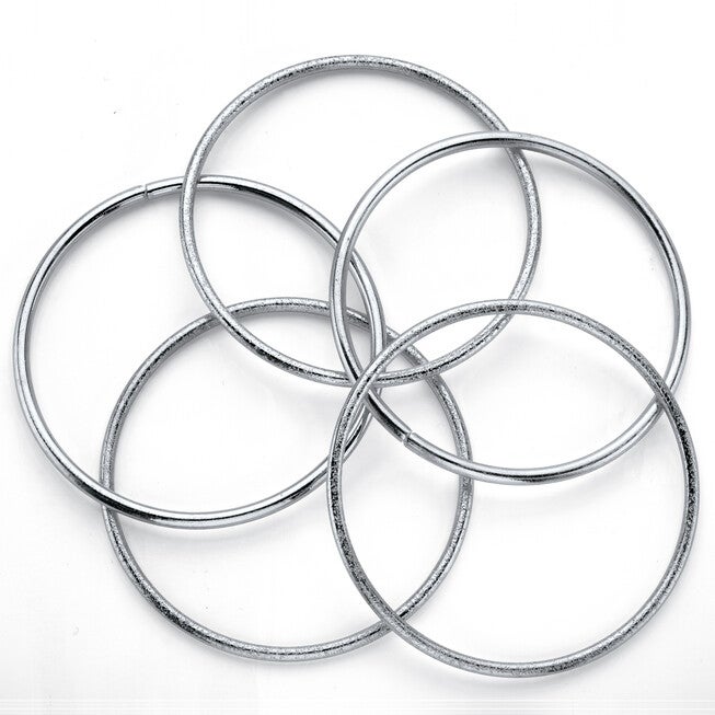 Textured and Polished 5-Piece Bangle Bracelet Set in Silvertone 9 inches, White / White, alternate image number 1