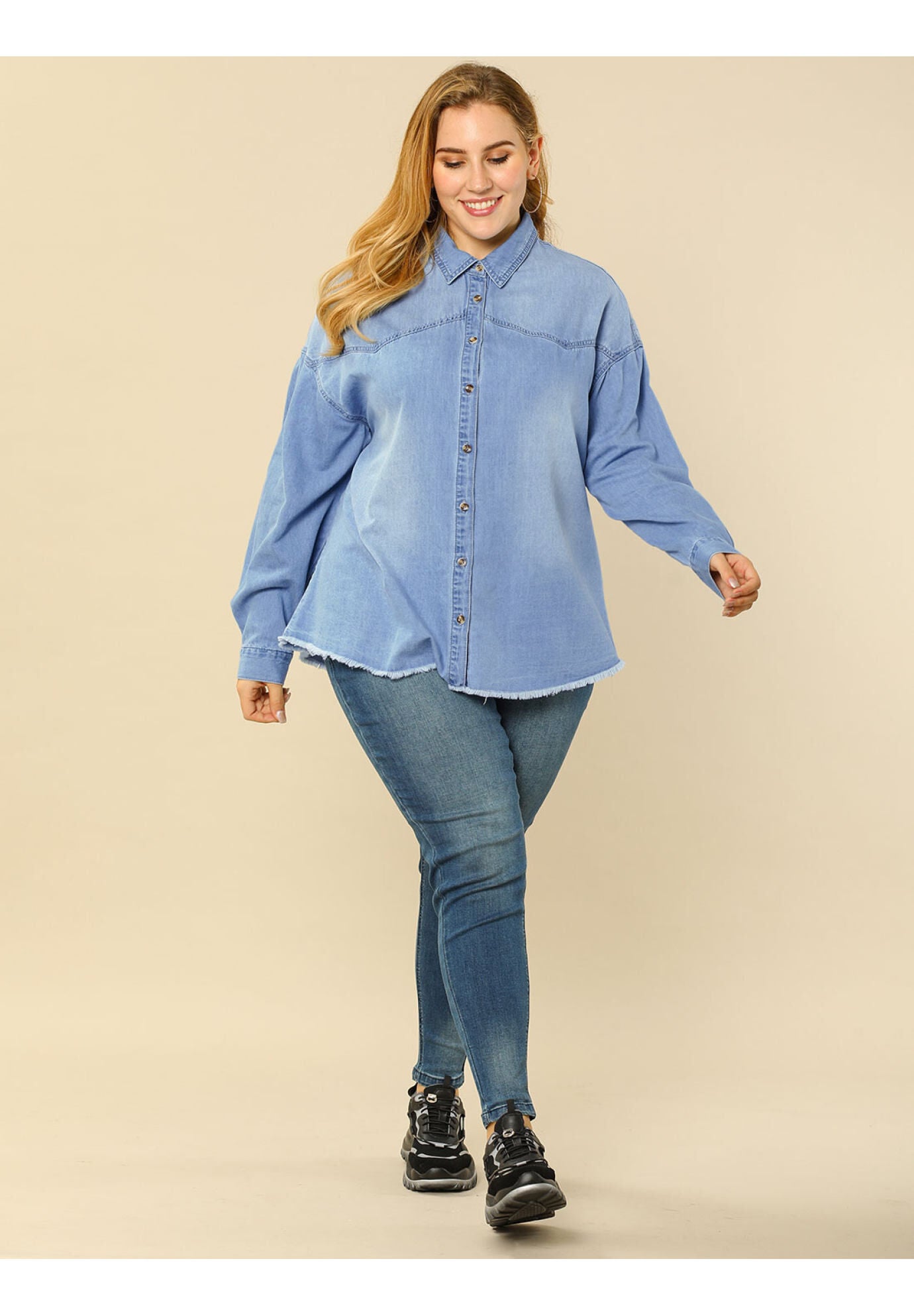 Button Down Shirt Cotton Denim Jacket, Light Blue / Light Blue, alternate image number 1