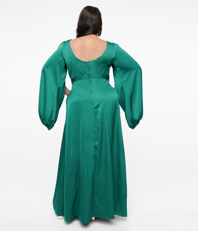 1920s Emerald Satin & Snake Pin Evening Gown, Emerald / Forest Green, alternate image number null