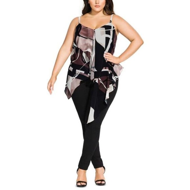 City Chic Women's Trendy Plus Sahara Printed Asymmetrical Top Brown Size 14, Brown / Brown, hi-res image number 0