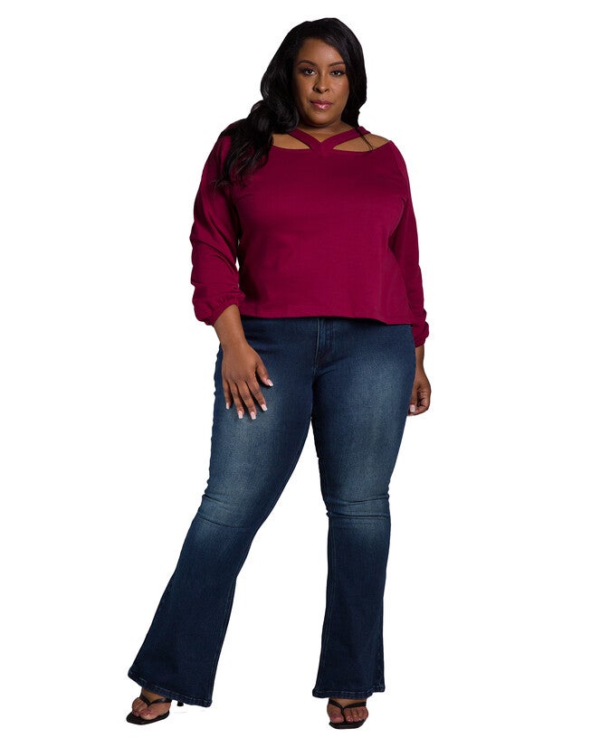 Kylie Women's Plus Size Mid Rise Flare Jean, Medium Blue / Dark Wash, alternate image number 1