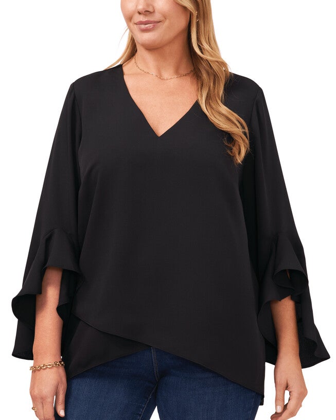 Natalie Flutter Sleeve Tunic, 060RICH BLACK / Black, hi-res image number null