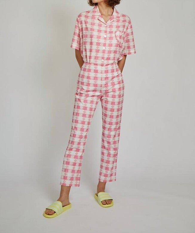 BIRDIE PANT IN PINK TABLECLOTH, Pink Tablecloth / Pink, hi-res image number null