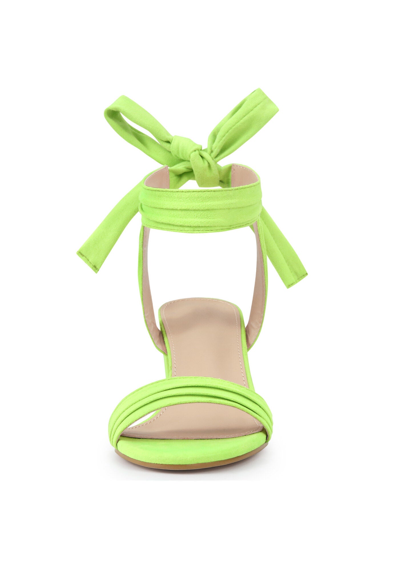 Open Toe Ankle Tie Back Block Heels Sandals, Lime / Light Green, alternate image number 1