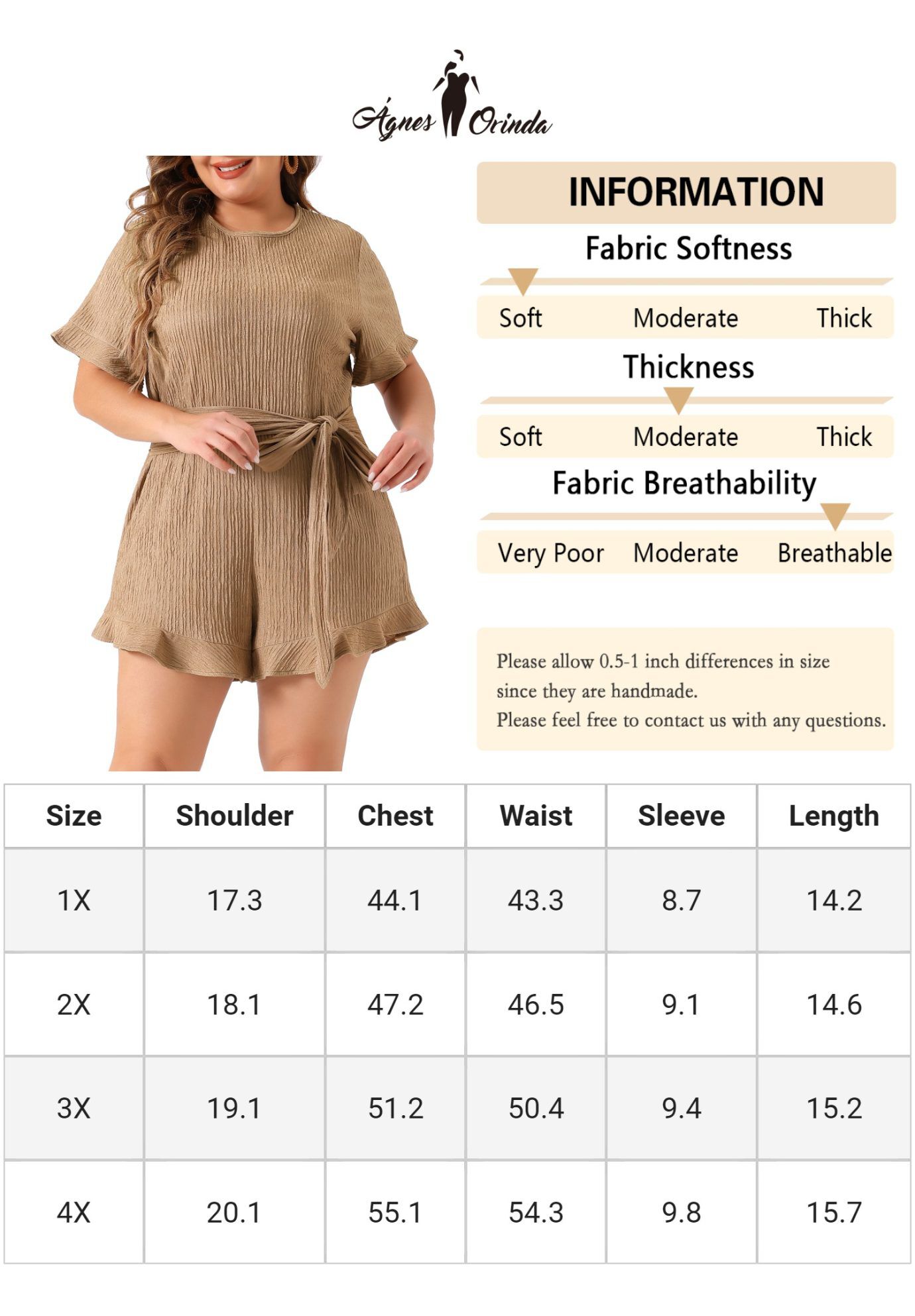 SHORT SLEEVE RUFFLE FRONT TIE SHORT JUMPSUIT ROMPER, Brown / Brown, alternate image number 4