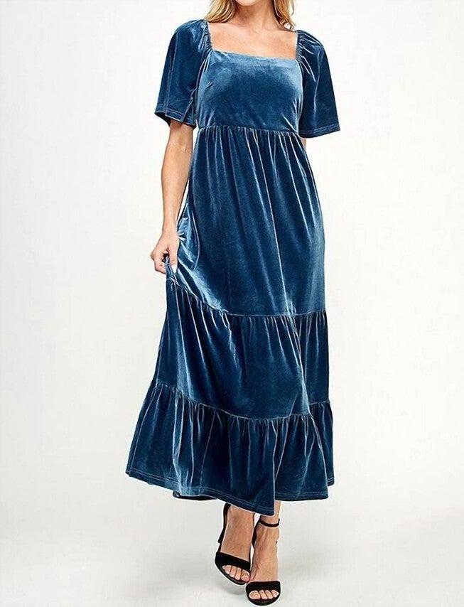 CHRISTMAS VELVET DRESS IN BLUE, Blue / Dusty Blue, hi-res image number 0