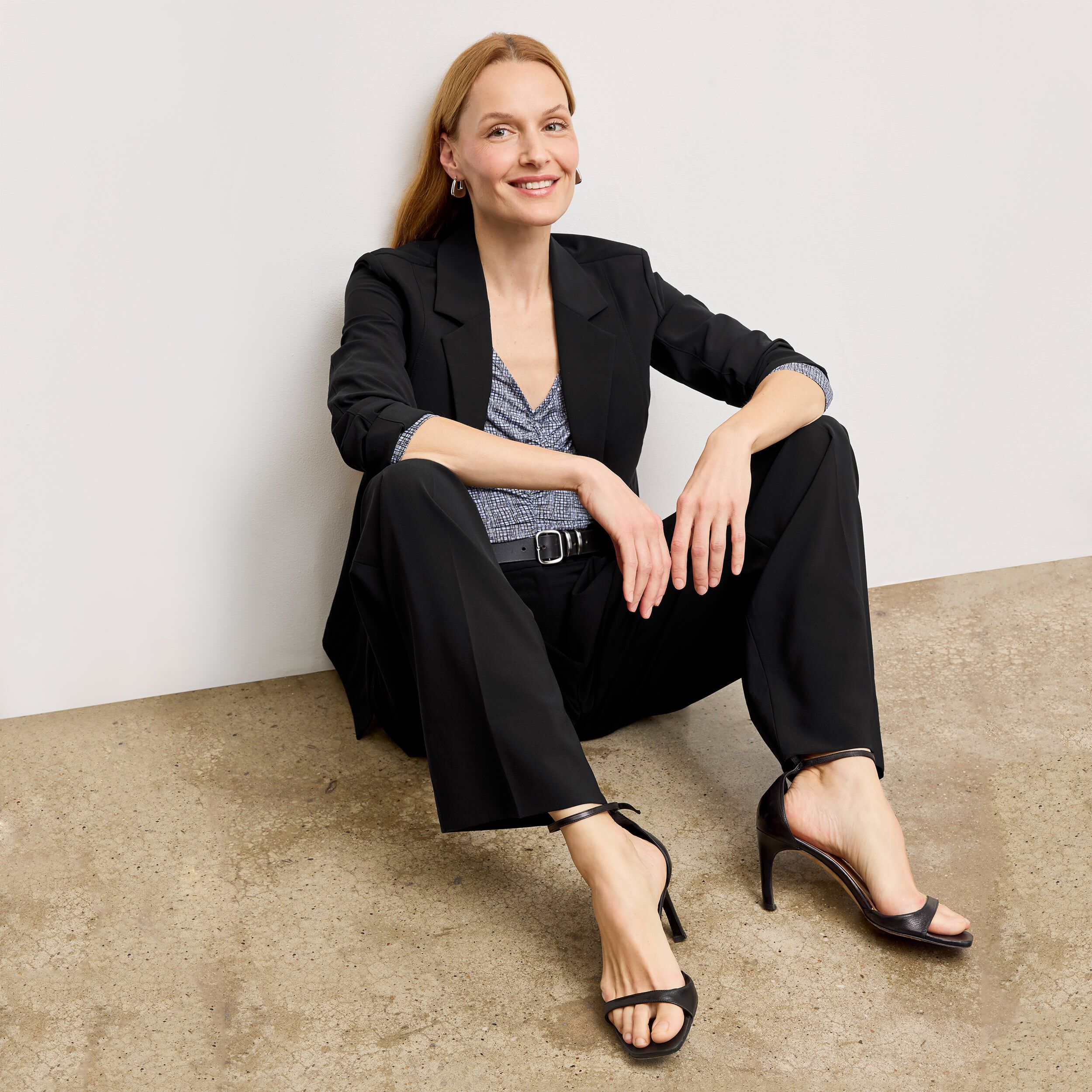 Amina Ruched Top - Printed Jersey, Blueprint Sketch / multi, alternate image number 3