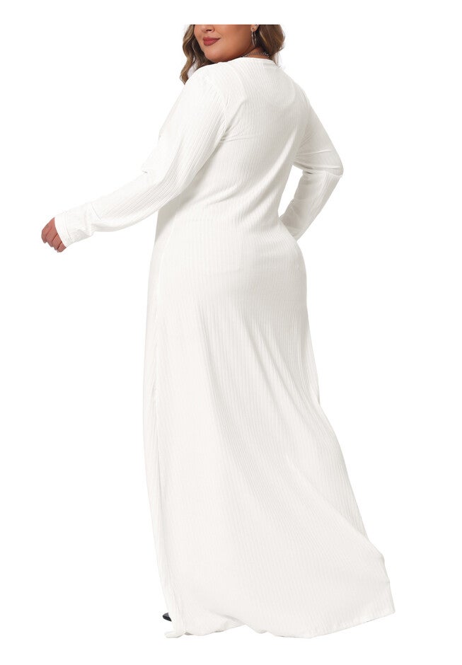 Side Split Long Sleeve Button Down Cardigan Cover Up Dress, White / White, alternate image number null