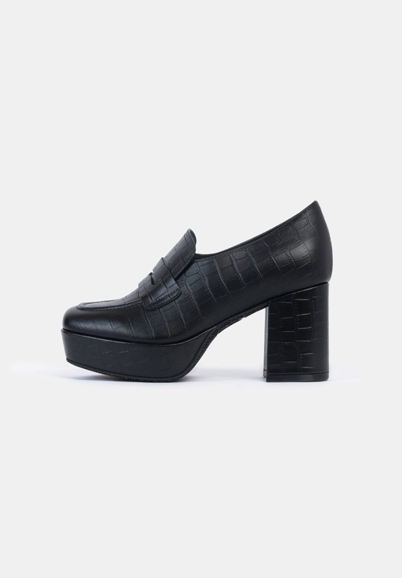 Liza Platform Loafers, Black Croco / Black, alternate image number 4