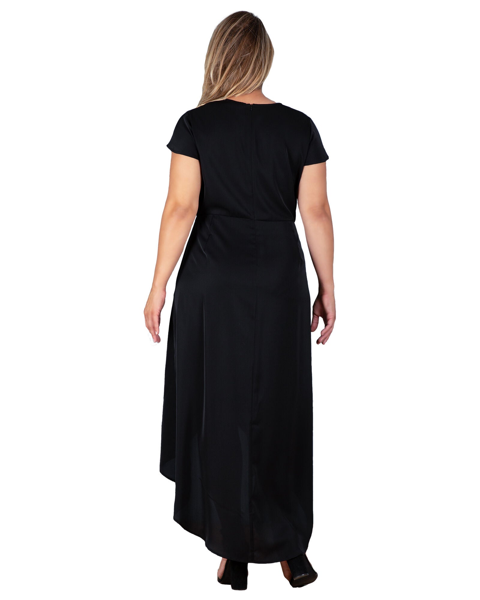 Standards & Practices Cap Sleeve High-Low Tulip Dress, BLACK / Black, alternate image number 3