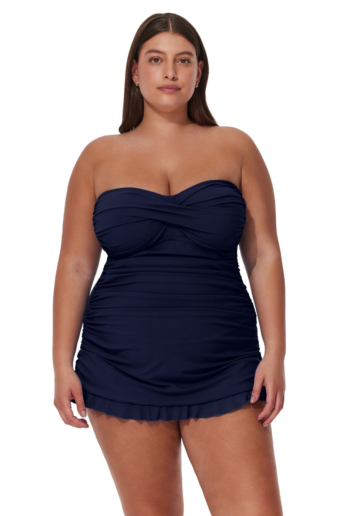 Tutti Frutti Plus Size Bandeau Swimdress, Navy / Navy, alternate image number 1