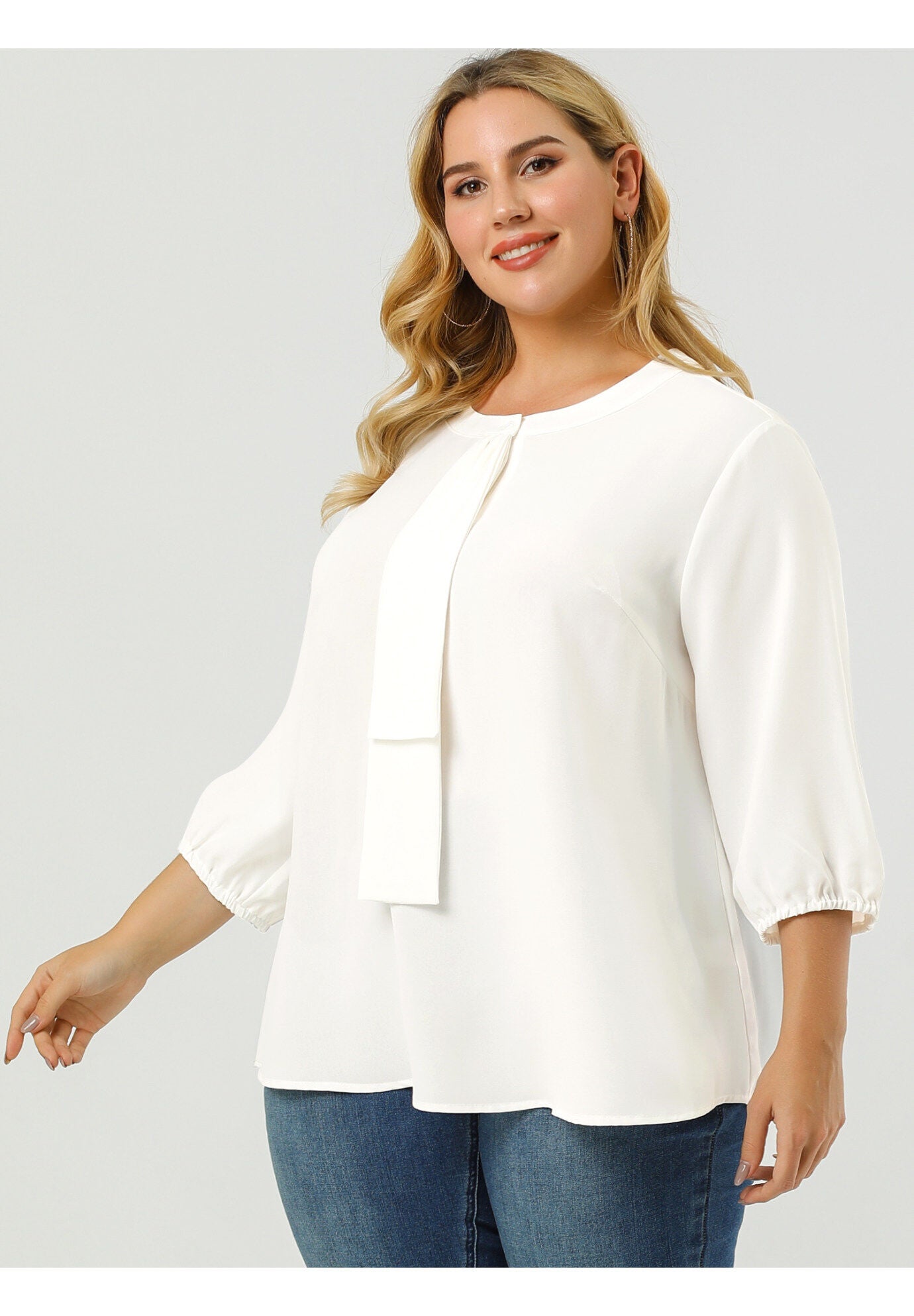 Work Round Neck Ruffle Chiffon Blouse Top, White / White, alternate image number 3
