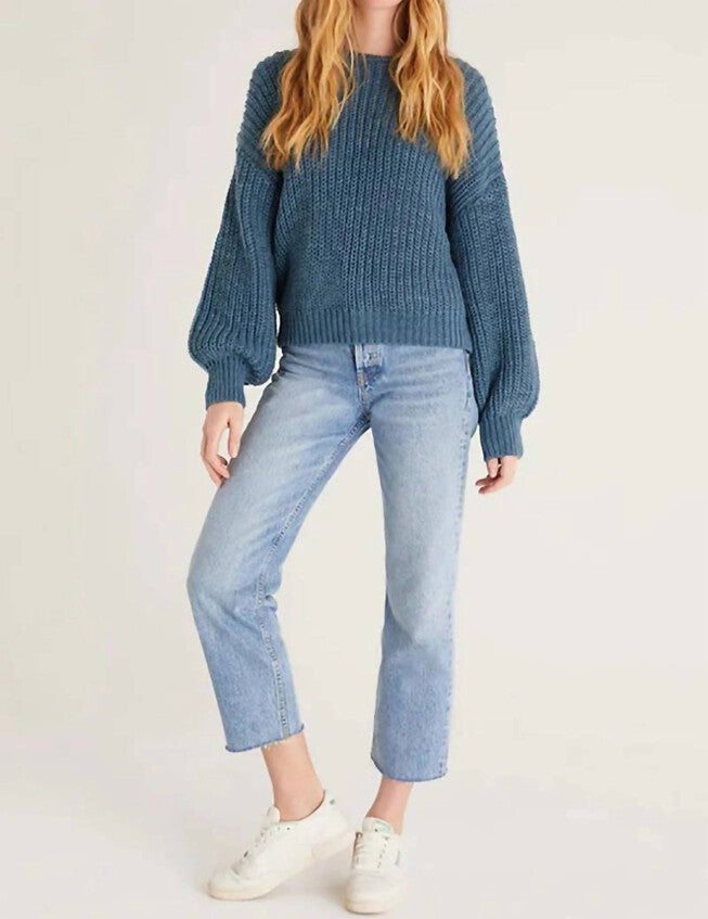 LYNDON CHUNKY SWEATER IN CARIBBEAN BLUE, Caribbean Blue / Navy, alternate image number 2