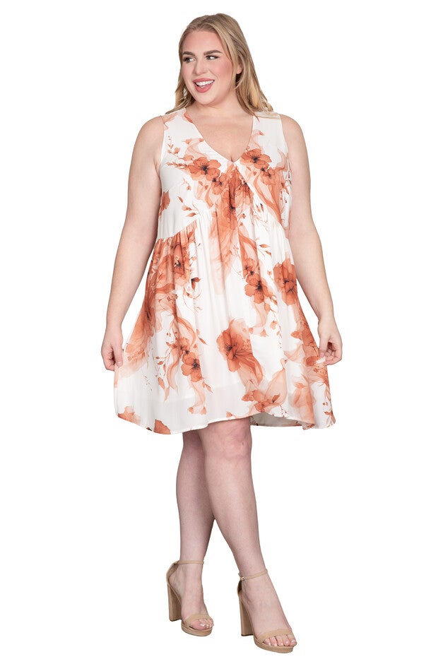 Floral-Print Tulip Hem Contour Bust Mini Shift Dress, Desert Floral / Brown, alternate image number 3