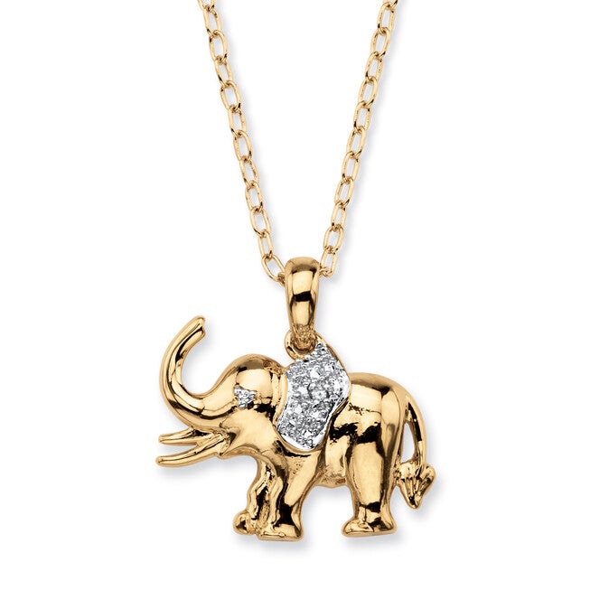 White Diamond Accent 18k Gold-Plated Pave-Style Elephant Charm Necklace 18 inches, White / White, hi-res image number null