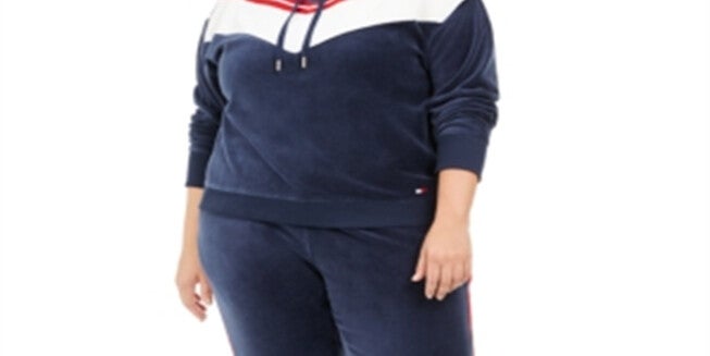Tommy Hilfiger Women's Sport Plus Chevron Velour Hooded Sweatshirt Navy Size 0X, Blue / Navy, alternate image number 1