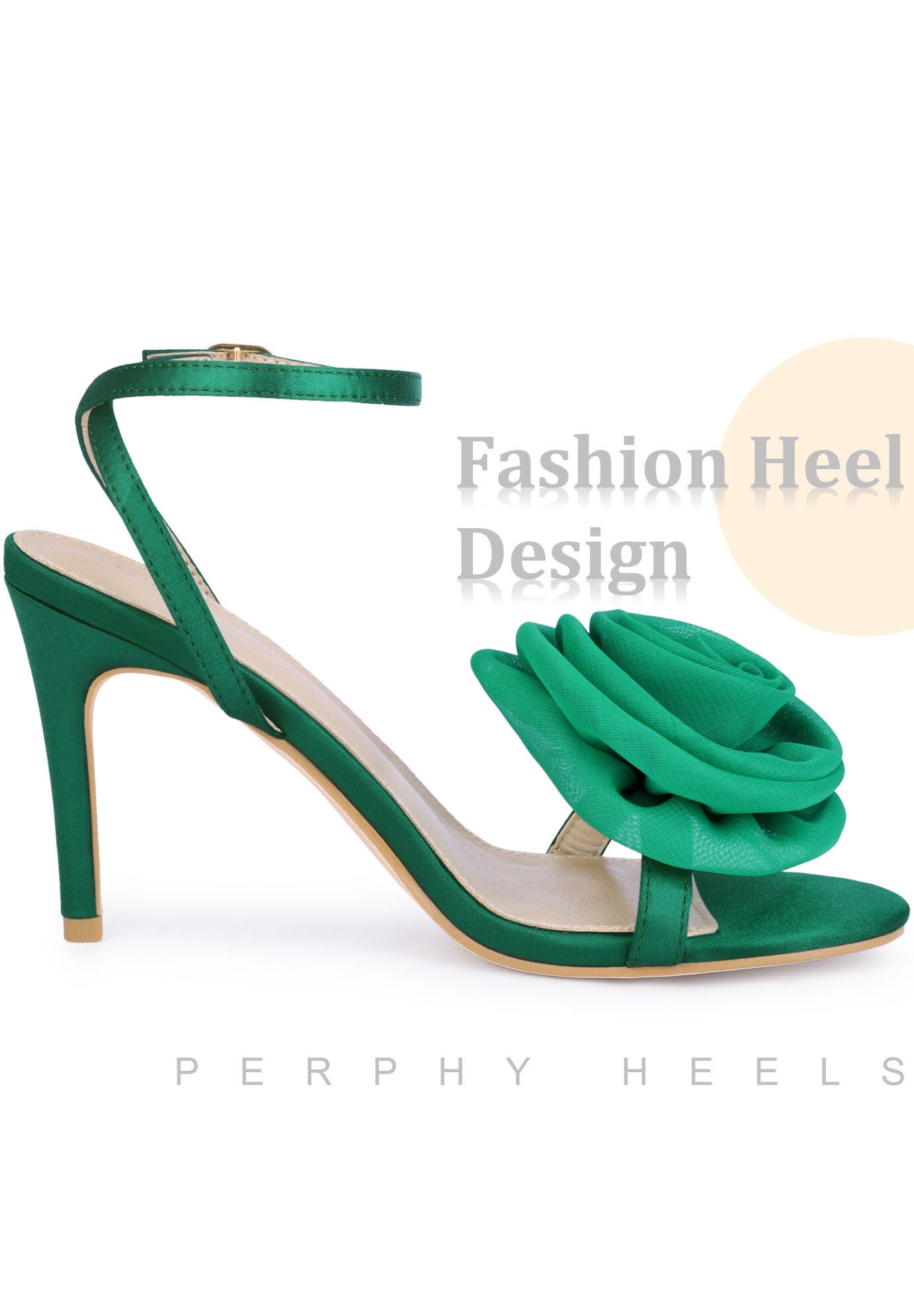 Flower Stiletto High Heels Sandals, Dark Green / Forest Green, hi-res image number 0