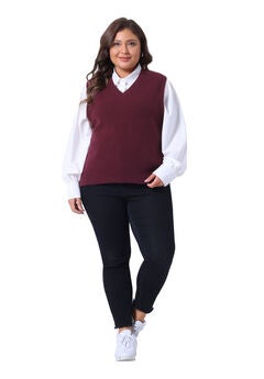 V Neck Knit Vest Solid Sleeveless Pullover Sweater Top