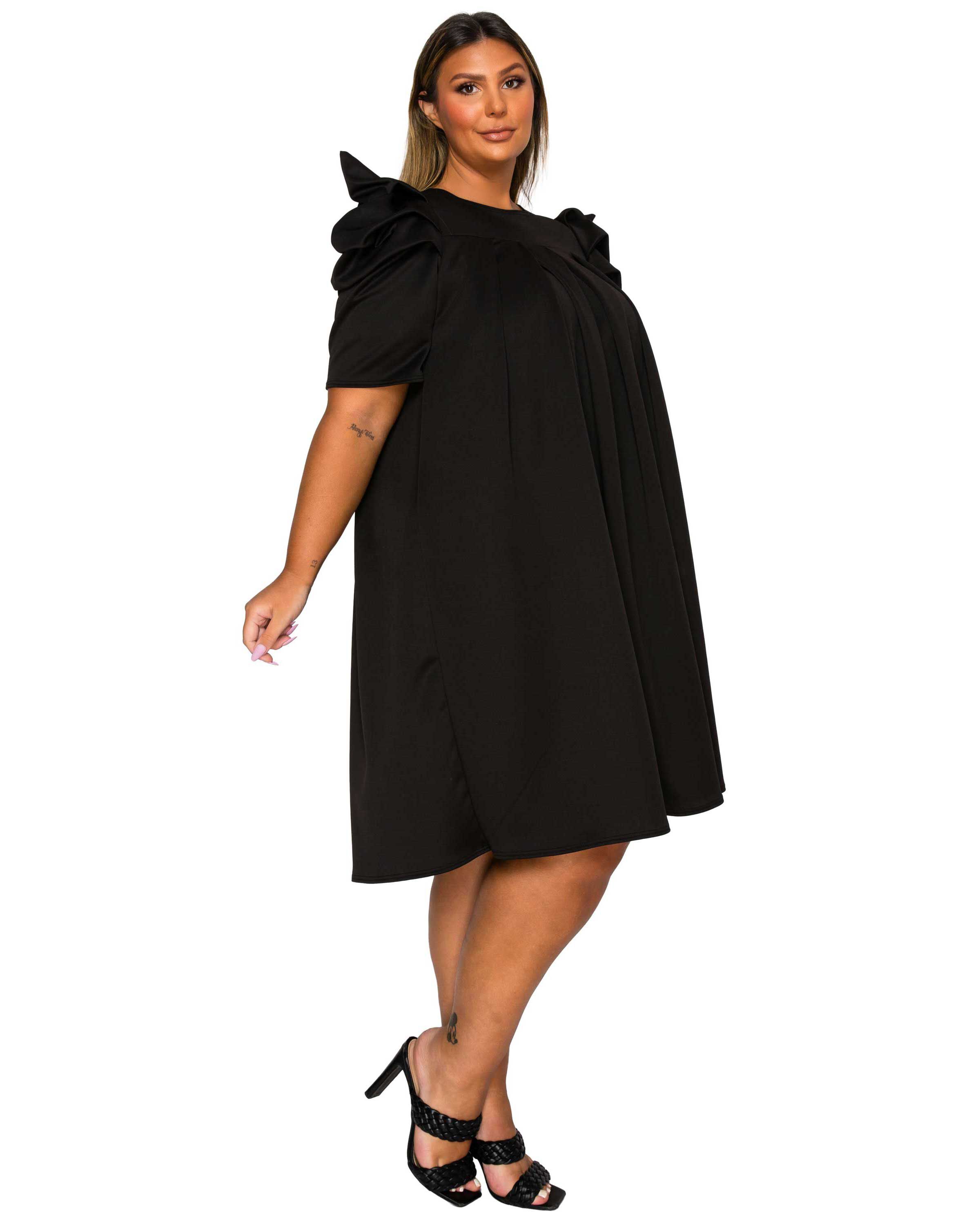 Zaya Pleated Swing Dress, Black / Black, alternate image number 1