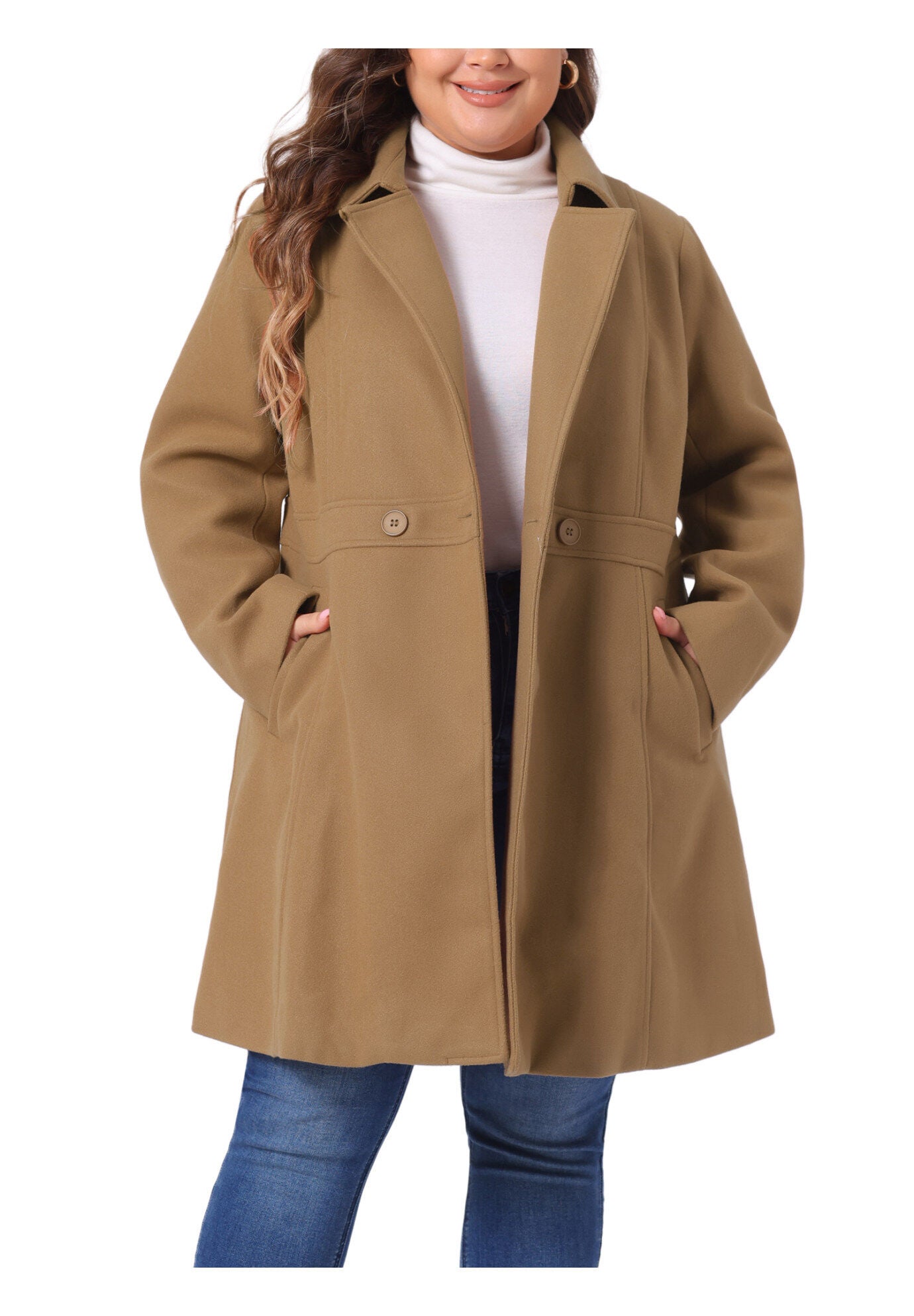WINTER NOTCHED LAPEL SINGLE BREASTED LONG COAT, Camel / Brown, alternate image number 1