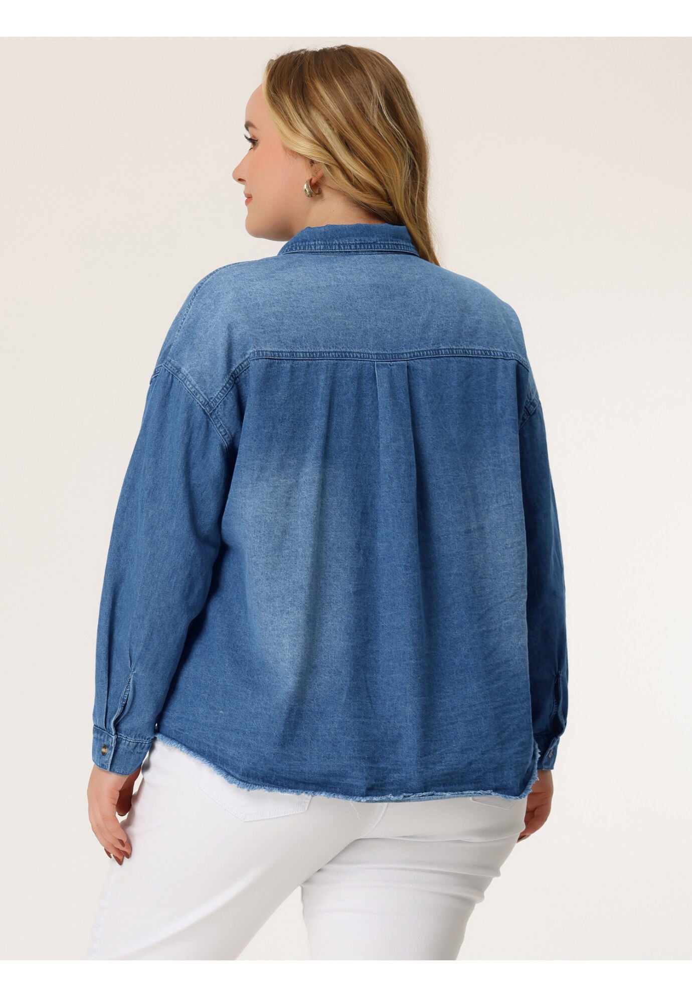 Button Down Shirt Cotton Denim Jacket, Sky Blue / Light Blue, alternate image number 3