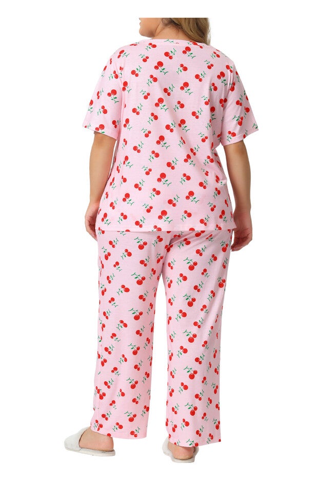 Cherry Print Sleepwear Lounge Set, Pink / Pink, alternate image number 3