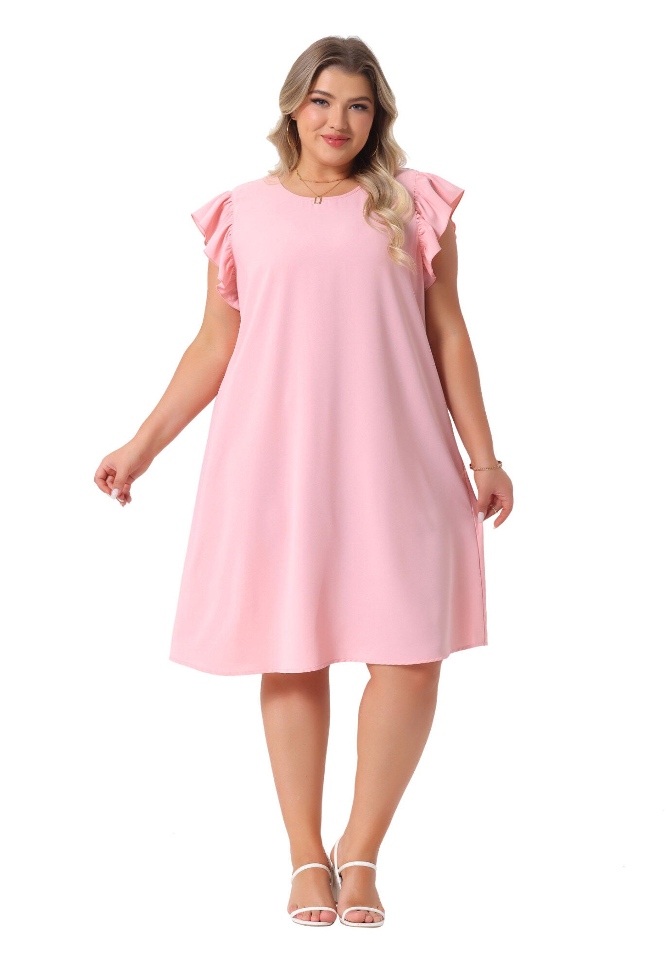 Summer Flare Sleeve Sleeveless Tank Loose Sundress, Pink / Pink, hi-res image number 0