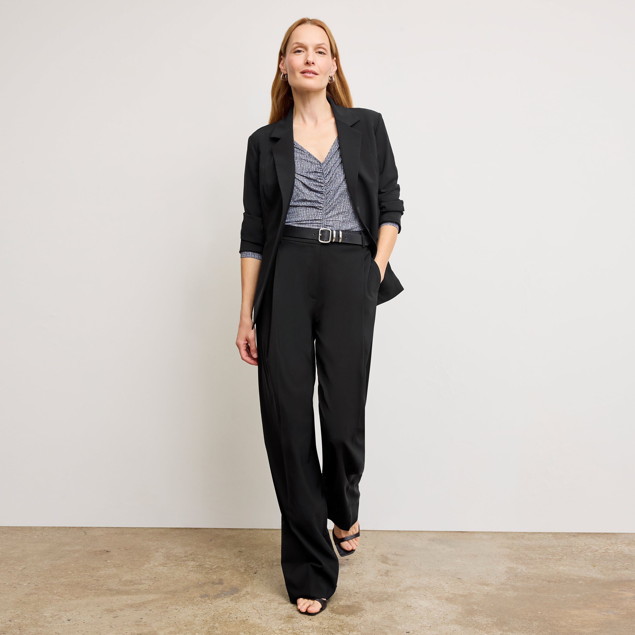 Amina Ruched Top - Printed Jersey, Blueprint Sketch / multi, alternate image number 4