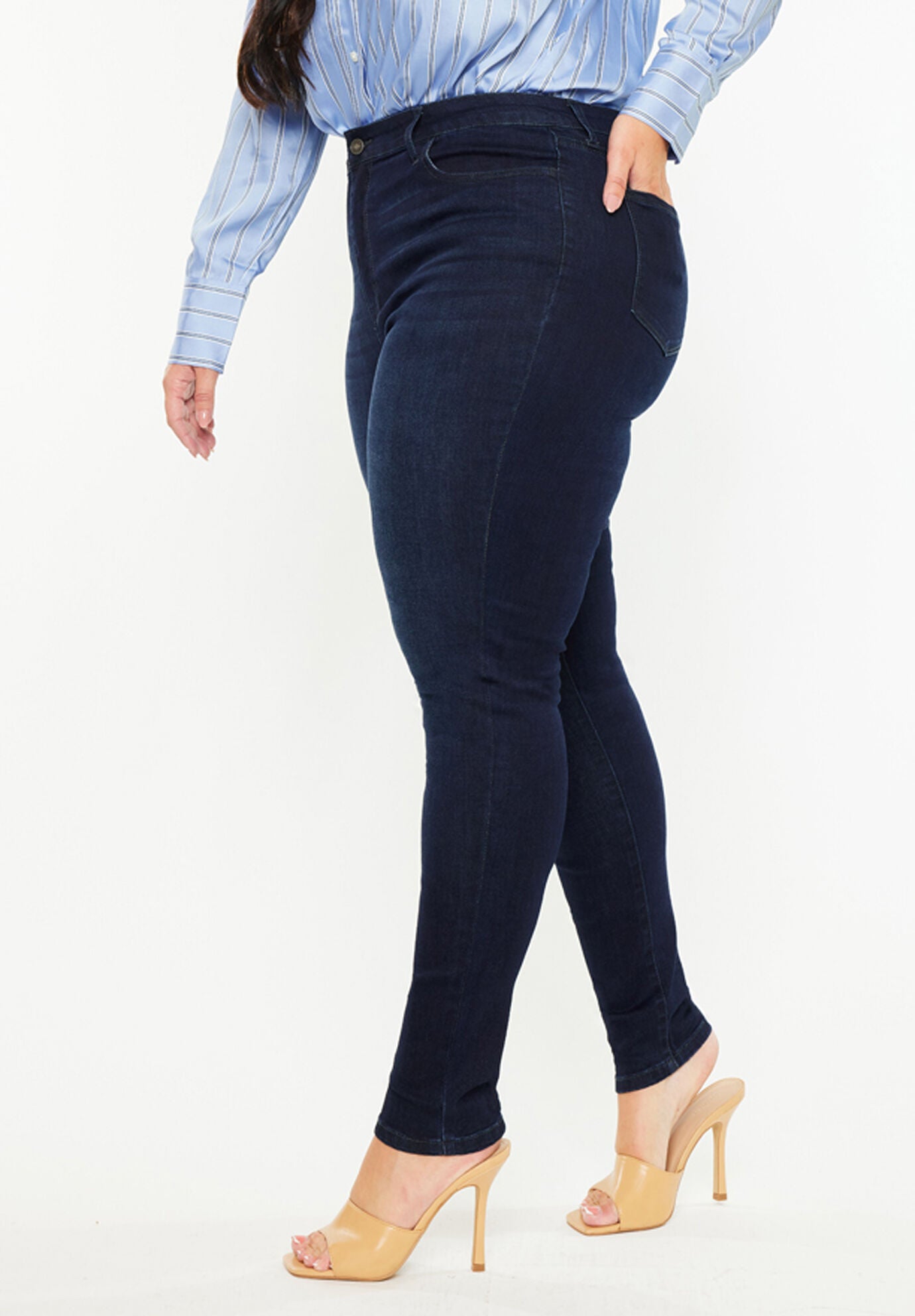 Bluebird Essentials High Rise Super Skinny Jeans (Plus Size), Dark Blue / Dark Wash, alternate image number 5