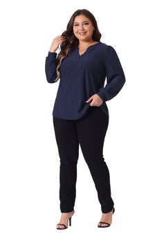 Plus Size Long Sleeve Navy Blue Dress