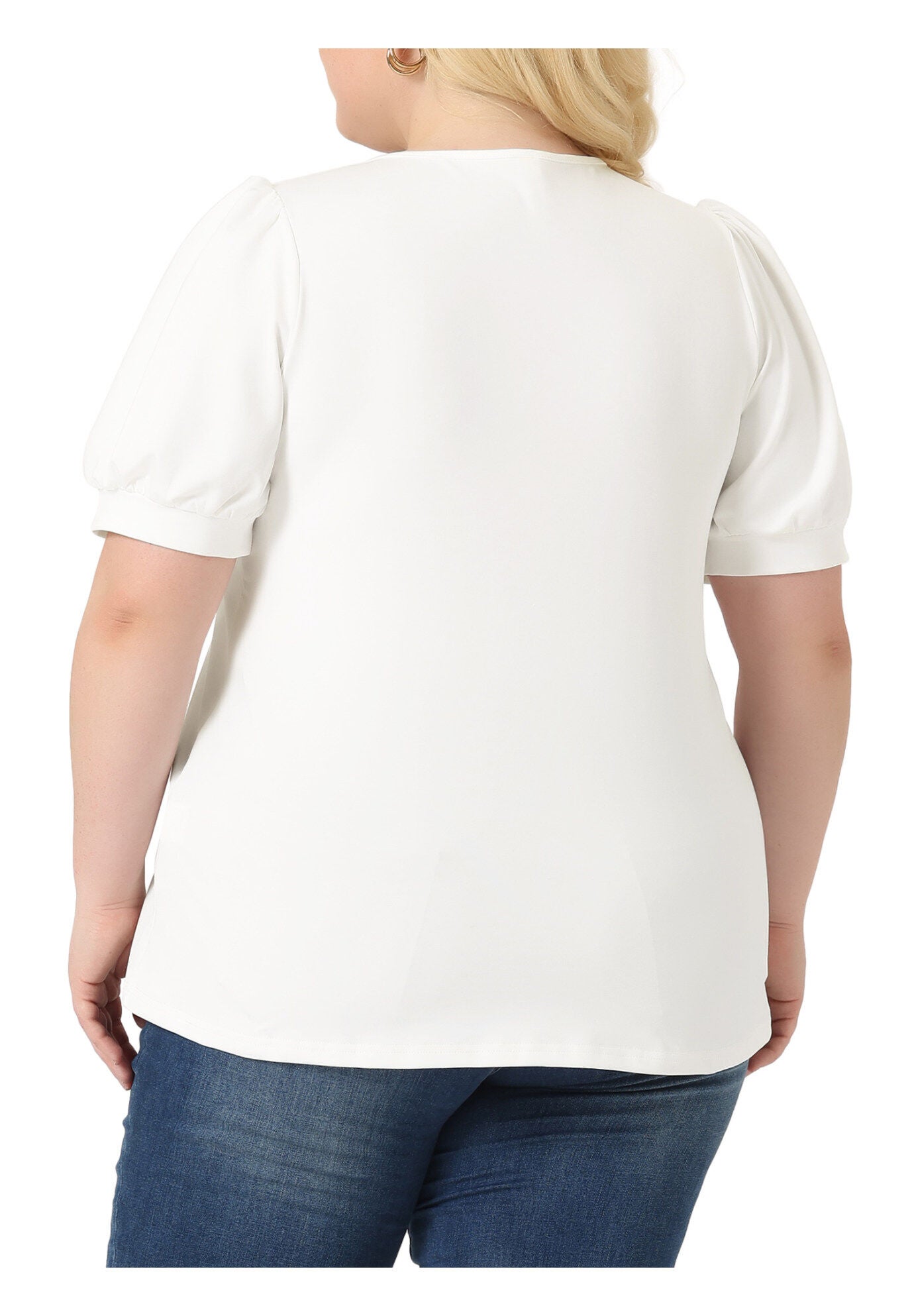 Puff Short Sleeve Crew Neck Pleated Tunic Blouse, White / White, alternate image number 3