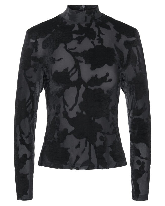 VELVET MESH BURNOUT MOCKNECK, Black / Black, alternate image number 1